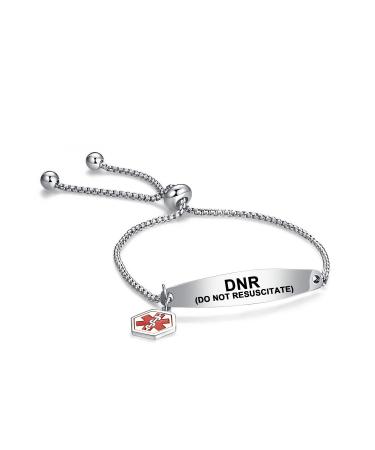 DNR DO NOT RESUSCITATE Medical Alert Bracelet for Men Women Adjustable Stainless Steel Engraved First Aid Health Monitoring Emergency ID identification Wristband Chain Bracelets