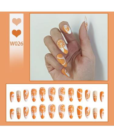 24Pcs/Set Press On Nails Mid Length Freshing cute and sweet grapefruit False Nails Acrylic Fake Nails Full Cover Nails Tips Artificial Finger Manicure Press on nails for Women and Girls - Buy Online on GoSupps.com