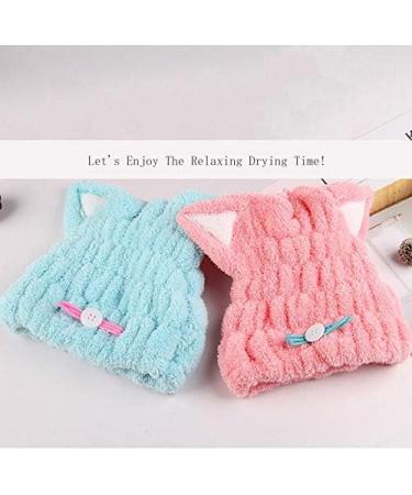 Kids Microfiber Hair Towel Wrap with Cute Ears Cap - Quick Drying & Absorbent | Blue & Pink - Buy Online on GoSupps.com