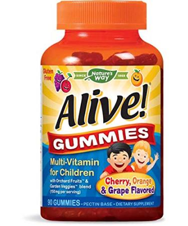Nature's Way Alive! Children's Premium Gummy Multivitamin, Fruit and Veggie Blend (150mg per Serving), Gluten Free, Made with Pectin, 90 Gummies, Pack of 2