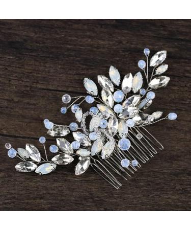 Wedding Hair Comb Silver Blue Rhinestones Opal Crystal Vintage Bridal Clips Hairpiece Handband Accessories for Brides Flower Girl Bridal Hair Pieces - Buy Online on GoSupps.com