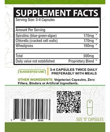 NutreeVit Pure 100% Organic Spirulina + Chlorella + Wheatgrass - Powerful Superfood - Veggie Capsules | 500mg 240 Count (Pack of 1) - Buy Online on GoSupps.com