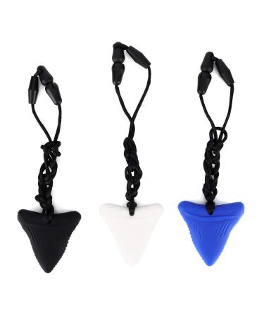Bite ring necklace 3 pieces silicone baby bite ring toddler care necklace oral sensory cake stuff developed for children (black white blue)