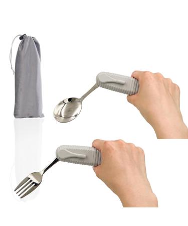 Forzaddik Adaptive Utensils Spoons Forks Set Open Handle Design Provides Several Positions for Arthritis Disabled People Elderly (Gray)