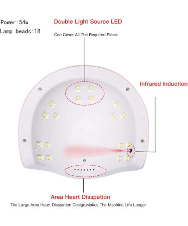 IHEHUA 54W LED UV Lamp for Gel Nails Nail Lamp Nail Dryer 60s 99s 120s Timer Infrared Sensor LCD Display Plus Anti-UV Gloves Gift Suitable for Manicure/Pedicure Home and Salon Pink - Buy Online on GoSupps.com