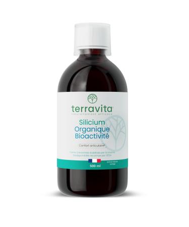 SILICIUM Organique Bio-Activ | Articulations Peau Cheveux et Ongles | Acide Orthosilicique Stabilis par la Choline | 500 ml Liquide | Ar me Naturel Orange | 100% Vegan | Made in France | Terravita