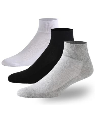 Forcool Diabetic Socks Non Binding Loose Top Extra Wide Low Cut Cotton Edema Ankle Socks with Seamless Toe for Men Women 3 Pairs Black&Gray&White XXL