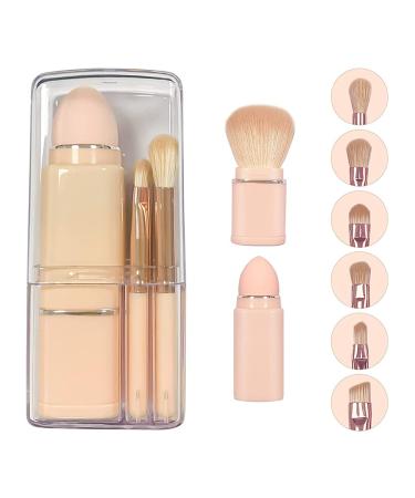 Meecaa 8 in 1 Retractable Blending Makeup Brush Set Concealer Brush Oblique Eyebrow Brush Loose Powder Brush Beauty Sponge Multifunctional Cosmetic Makeup Brushes Portable Facial Powder Eyeshadow Brushes for Travel (Pink)