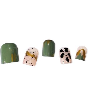 Square False Nails Short Detachable Glue Included Full Cover Green Gold Leopard Print French Press on Nails 24 Pieces Nail Art Tips for Nail Salons and Women DIY Nail Art - Buy Online on GoSupps.com