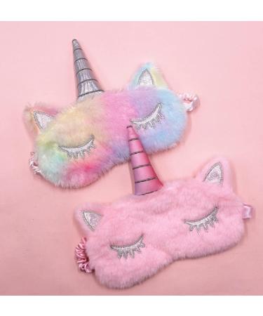 Shuiniba Unicorn Sleep Eye Mask 2 Pack - Cute Plush Blindfold for Kids, Adjustable Strap - Colorful and Pink - Buy Online on GoSupps.com