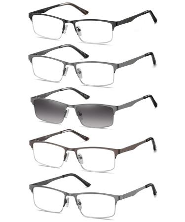 EYECEDAR 5-Pack Reading Glasses for Men Rectangular Metal Half-Frame Spring Hinges with Sun Readers Glasses Mens Readers 2.0 5 Pairs Mix 2.0 x