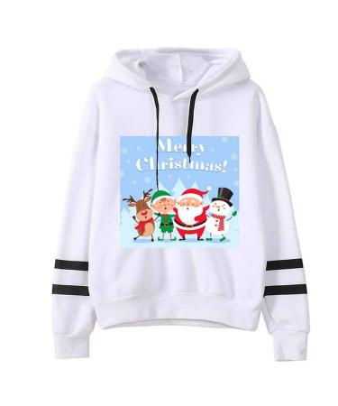 Bigfanshu Womens Long Sleeve Tops Christmas Print Hooded Sleeves Sweatshirt Pullover Shirt