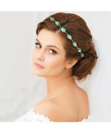 Campsis Festival Gold Crystal Head Chain - Adjustable Boho Gypsy Headpiece for Women and Girls (Green) - Buy Online on GoSupps.com