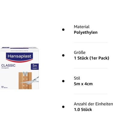 Hansaplast Classic Pflasters - Cutable Wound Plasters (5m x 4cm) | Extra Strong Adhesive Flexible & Breathable - 1 Pack - Buy Online on GoSupps.com