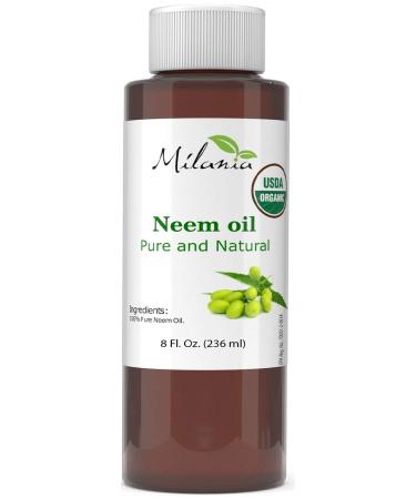 MILANIA Premium Organic Neem Oil (8 Oz.) Virgin  Cold Pressed  Unrefined 100% Pure Natural Grade A. Excellent Quality. 8 Fl Oz (Pack of 1)