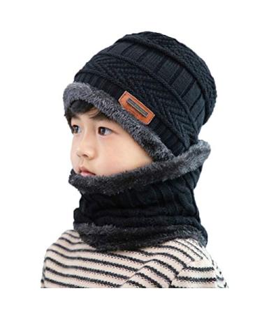 XYIYI Kids Winter Hat and Scarf Set, 2Pcs Warm Knit Beanie Cap and Scarf for 5-14 Years Old Black - Buy Online on GoSupps.com