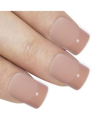 False Nails Bling Art Beige Matte French Squoval 24 Fake Medium Acrylic Tips