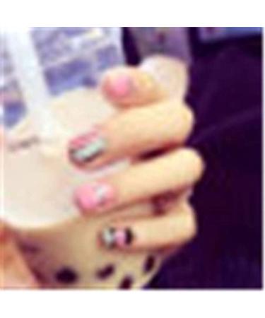 Elieeny 24Pcs/Set Pink Black Cute Fake Nails Full Cover Short Nail Tips Press on Nails with Adhesive for Women and Girls - Buy Online on GoSupps.com