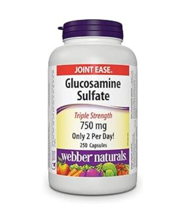 Webber Naturals Glucosamine Sulfate Triple Strength 250 Capsules Helps Relieve Joint Pain Associated with Osteoarthritis Non-GMO Gluten and Dairy Free