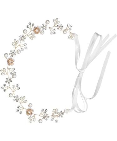 Lurrose Pearl Rhinestone Hair Hoops Princess Wedding Ribbon Headpiece Crystal Headwear Pearl Hair Decorations for Bride - Buy Online on GoSupps.com