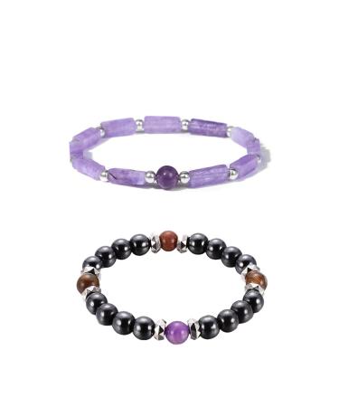 Tecki 2 pieces of bracelet fashion magnetic hardship amethyst bracelet stretch bracelet anti-fatigue jewelry healthy and safe suitable for long-term wearing gift for friends and family