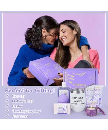 Mother's Day Spa Gift Basket - Lavender Scented Relaxation Set for Mom from Daughter/Son | 8PCS Bath & Body Treats Including Lotion, Bubble Bath, Candle, and Tumbler - Buy Online on GoSupps.com