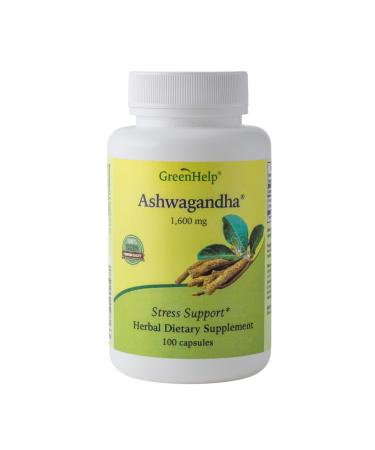Green Help Ashwagandha Capsules - 1600mg Root Extract - Supports Stress Relief Sleep Energy Cognitive Function & Wellness - Vegan Non-GMO Gluten-Free - 100 Capsules