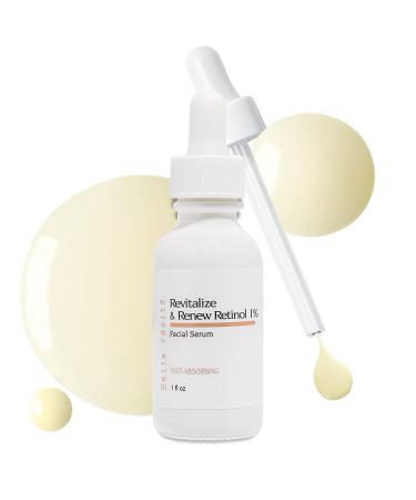 Revitalize & Renew 1% Retinol Serum - Anti Aging Skincare w/Niacinamide & Bakuchiol Targets Fine Lines & Wrinkles For an Even & Radiant Complexion. Lightweight Formula 1 Oz
