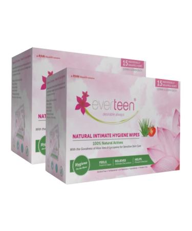 everteen Natural Feminine Intimate Hygiene Wipes - Pack of 2 (30 Individually-Wrapped Wipes)