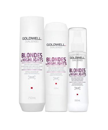 Goldwell Dualsenses Blonde & Highlights Anti-Yellow Shampoo 250ml Conditioner 200ml Brilliance Serum