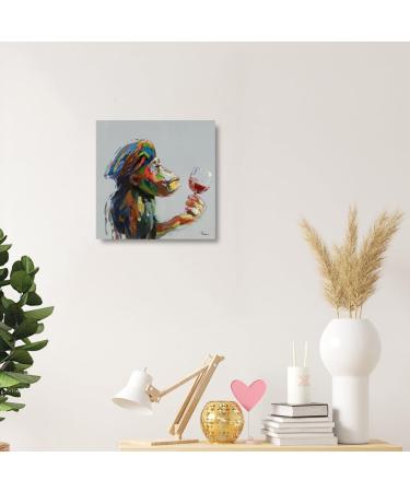 Yidepot Monkey Wine Wall Art Canvas - 50x50CM - Framed Monkey Painting for Living Room & Office Decor - Ready to Hang - Buy Online on GoSupps.com