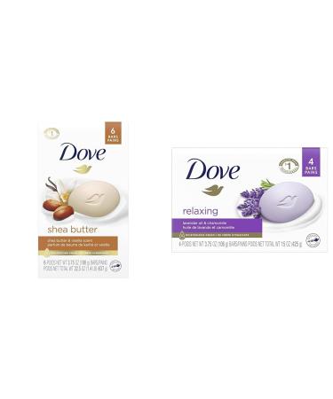 Dove Shea Butter Beauty Bar (6 count) + Dove Relaxing Beauty Bar Lavender (4 count) | Moisturizing Bath Soap Bars shea butter + cleanser
