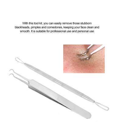 Stainless Steel Blackhead Removal Tool Set - Curved Tweezers & Double-Sided Pimple Extractor for Flawless Skin - Buy Online on GoSupps.com