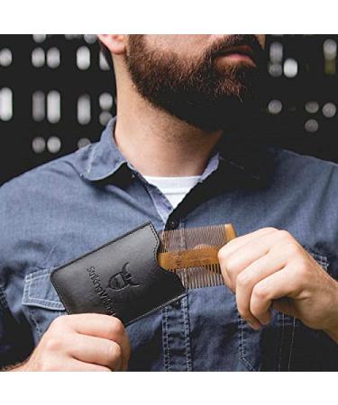 Sandalwood Beard Comb & Case - Pocket-Sized Wooden Comb for Beard & Mustache - Fine & Coarse Teeth - Ideal for Balms & Oils - Striking Viking (Black) - Buy Online on GoSupps.com