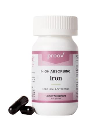 Proov Iron Absorbing Supplement Easy on The Stomach 10.5 mg Heme Iron Polypeptide 30 Capsules