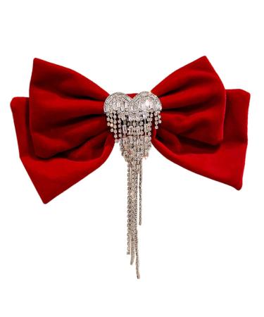 minkissy Tassel Hair Clip Red Bow Hair Clip Womens Hair Clips Hair Bow Clip Rhinestone Tassel Vintage Hair Bows Tassel Hair Accessories Hair Bows for Girls Miss Rhinestones Makeup French