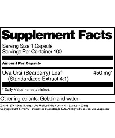 TerraVita Extra Strength Uva Ursi Leaf (Bearberry) 4:1 Extract - 450mg (100 Capsules) | ZIN 511279 - Buy Online on GoSupps.com