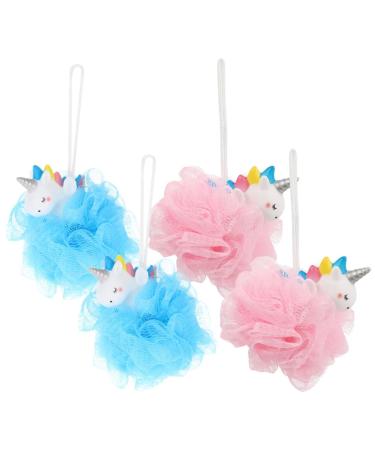 Baluue 4Pcs Unicorn Loofahs Kids Bath Sponges Animal Kids Loofah Bath Pouf Shower Loofahs Kids Bath Sponges Shower Scrubbers