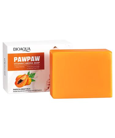 BIOAQUA PAWPAW Vitamin C Papaya Goat Milk Aroma Soap Face Body Deep Cleaning Control Oil Nourish Skin 100g / 3.5oz