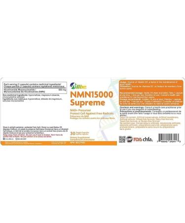 ALLBE NMN 15000 Supreme Capsules - 30 Count Nicotinamide Mononucleotide NMN 500mg NAD+ Supplement for Protection Against Free Radicals & support cellular health Made in Canada - Pack of 4 30 count (Pack of 4) Nmn 15000 (500mg) - Buy Online on GoSupps.com