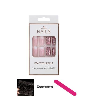Sethexy Short Pastel Gradient Square Artificial Nails - 24 Glitter Acrylic Fingernails for Women & Girls - Easy Stick-On False Nails - Buy Online on GoSupps.com