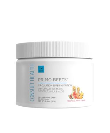 Consult Health Primo Beets - Beet Root Powder Drink Mix with Electrolytes - Nitrates to Support Circulation - Energy Boost - Ginger & Turmeric - Men & Women - Tropical Punch Flavor - 30 Servings