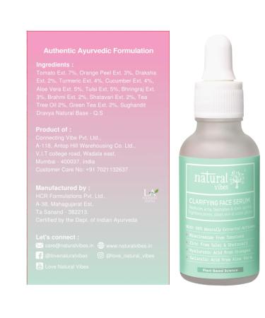 Natural Vibes Clarifying Face Serum - Clear Skin Hydrate & Moisturize Oil Balancing - 30ml for Men & Women - Buy Online on GoSupps.com