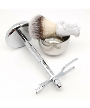 NSNT Exquisit Men's Shaving Brush Set - Synthetic Bristle with Bowl Holder | Perfect Safety Shaving Cream Tool - 2.9x6 inches Silver - Buy Online on GoSupps.com