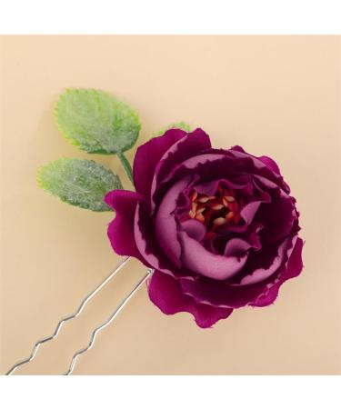 Anglacesmede Bridal Flower Hair Pins Burgundy Flower Green Leaf Hair Piece Boho Wedding Bridesmaid Hair Accessories Style 4 - Buy Online on GoSupps.com