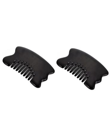 Beavorty 2 STK Massage comb Portable Neck Massage device Broad tooth comb Lockenwickler Massage roller Jade roller-scale Volume-hair-tool head roll Guasha-Tool B ffelhorn H rner Body