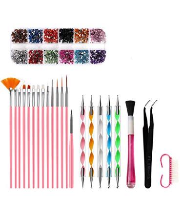 Lanlousy 23 Piece Set Acrylic Set UV Gel Nail Polish Painting Brushes Dotting Pen Kit Manicure Clean Brush Tool