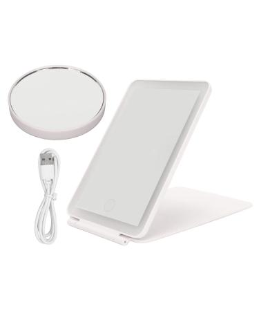 LED Mirror with Light Folding Mirror Compact Lighted Mirror Travel Mirror Adjustable Vanity Mirror with 10x Small Round Mirror Portable Rechargable Desk Makeup Mirror Set for Girls Gifts(White)