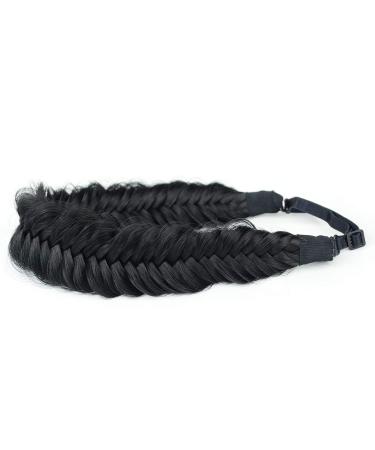 BOBIYA Wide Fishtail Black Headband for Women | Elastic Stretch Synthetic Hair Braided Headband in Black - Buy Online on GoSupps.com