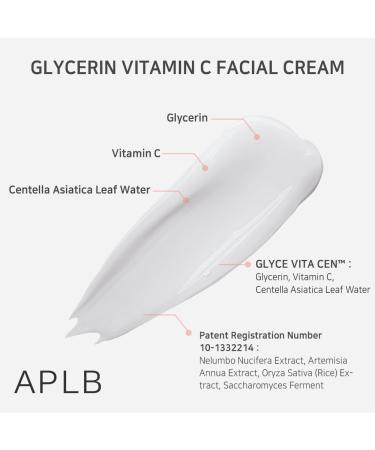 APLB Glycerin Vitamin C Facial Cream | GLYCE VITA CEN 35.5% 1.86 FL.OZ/Korean Skincare Soothing Moisture retention Elasticity care Revitalize for gentle and improve skin texture - Buy Online on GoSupps.com